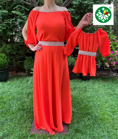 Set rochie lunga Ecaterina portocalie