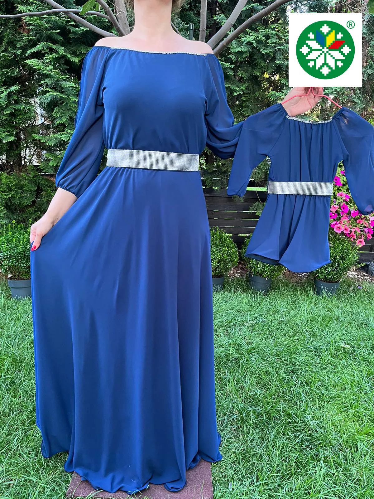 Set rochie lunga Ecaterina bleumarin
