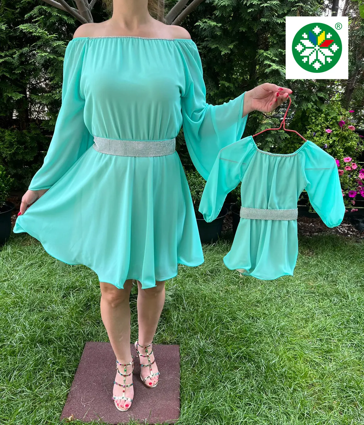 Set rochie scurta Ecaterina turquoise